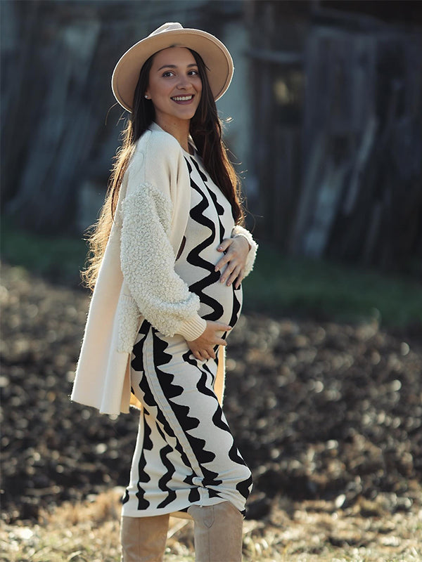 Beaumama robe longue grossesse vacances shooting crochet tricot moulante bord ondulé femme enceinte