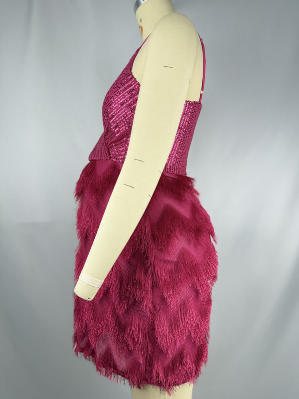 Beaumama robe courte grossesse élégant cocktail brillante paillette frange poilu bord ondulé moulante femme enceinte