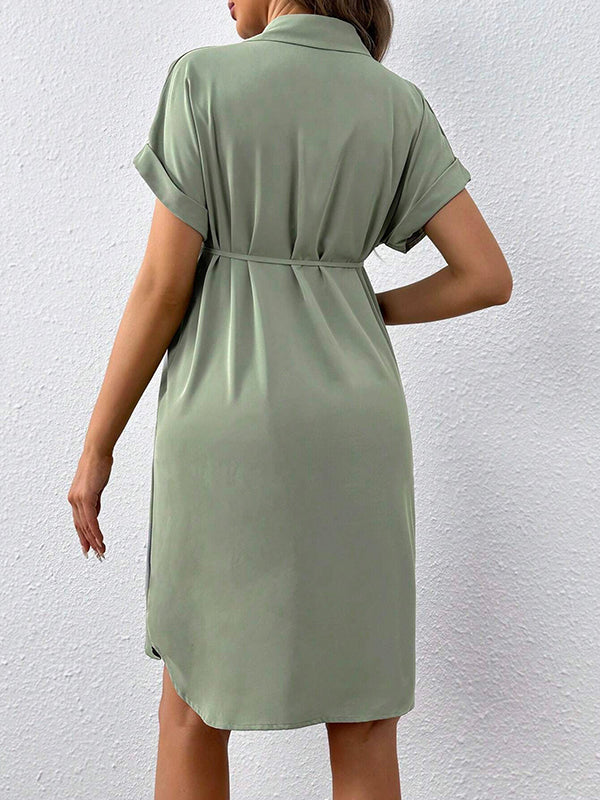 Beaumama robe chemises mi-longue grossesse casual ceinture boutonnage femme enceinte