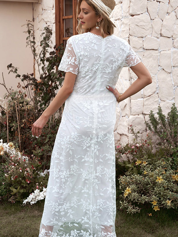 Robes longue grossesse dentelle blanche