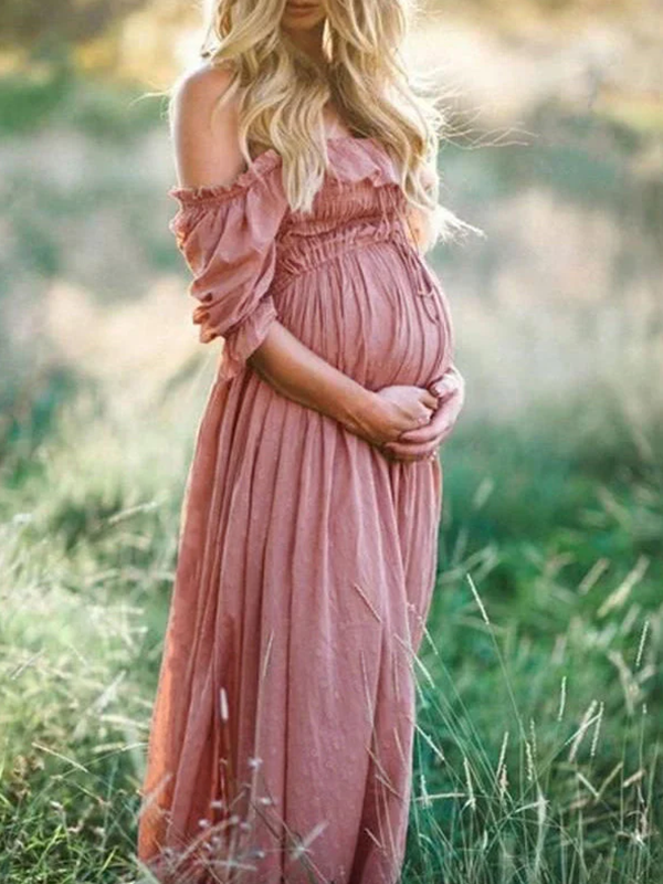 Beaumama robes photo shooting grossesse bohème Sans bretelles Manches bouffantes femme enceinte