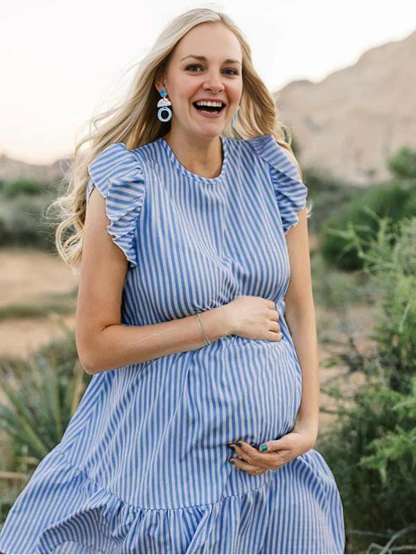 Robes courte de grossesse manches volantes-Bleu