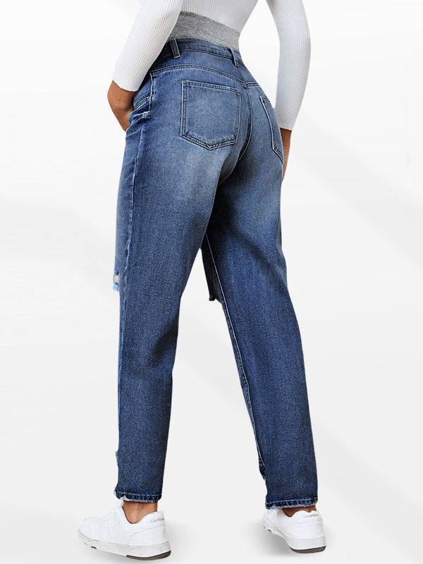 Beaumama jeans droit grossesse casual chic simple déchiré troué poches taille haute femme enceinte