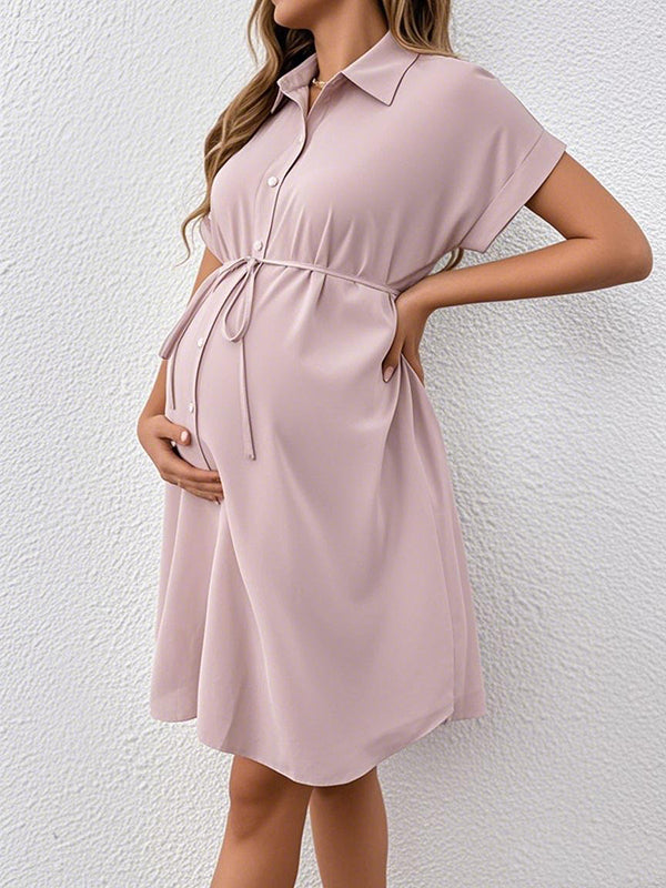 Beaumama robe chemises mi-longue grossesse casual ceinture boutonnage femme enceinte