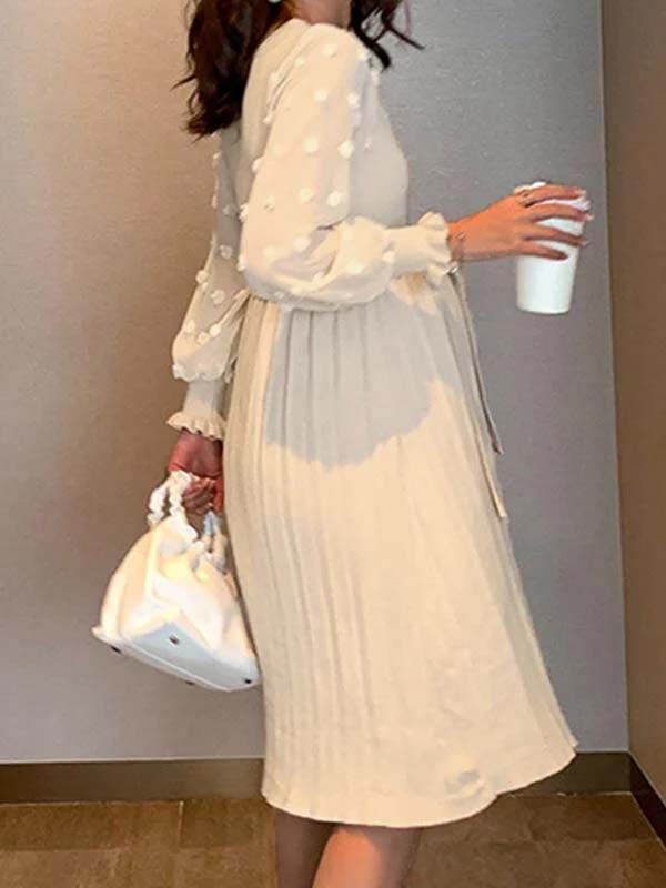 Beaumama robes pulls mi-longue grossesse allaitement pois plissé tulle manches longues femme enceinte