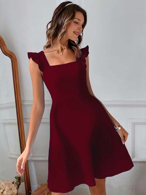 Robes mi-longue grossesse volants nœud papillon bordeaux
