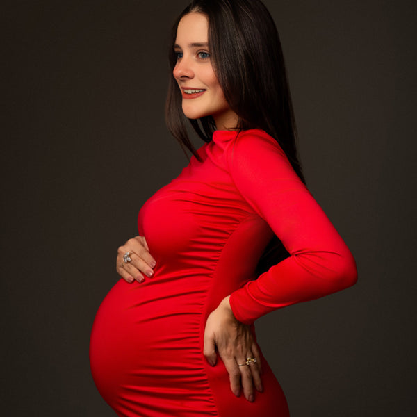 Beaumama robe longue grossesse moulante femme enceinte rouge