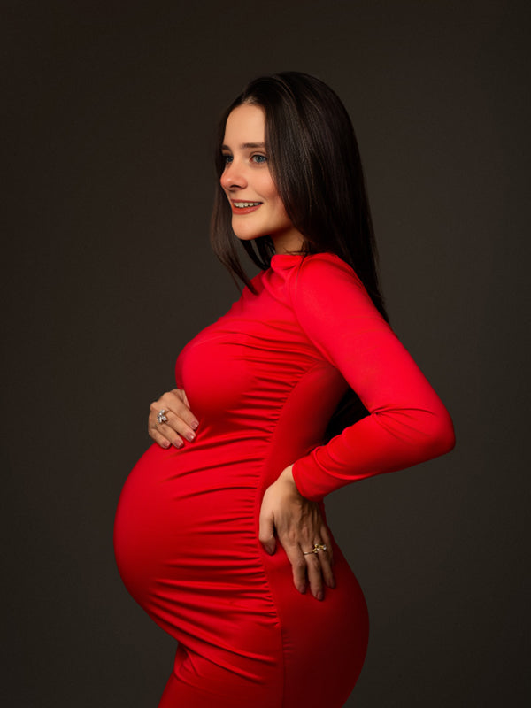 Beaumama robe longue grossesse moulante femme enceinte rouge
