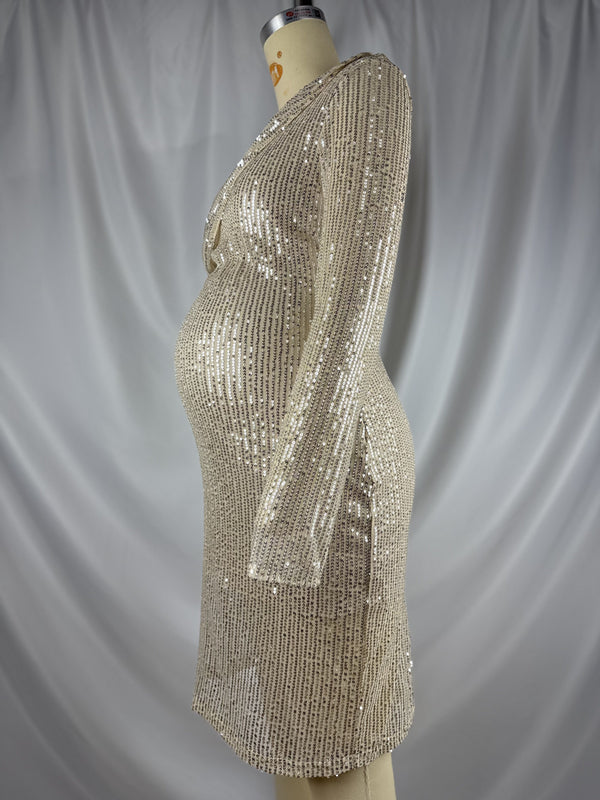 Beaumama robes courte grossesse brillante paillette asymétrique élégant femme enceinte