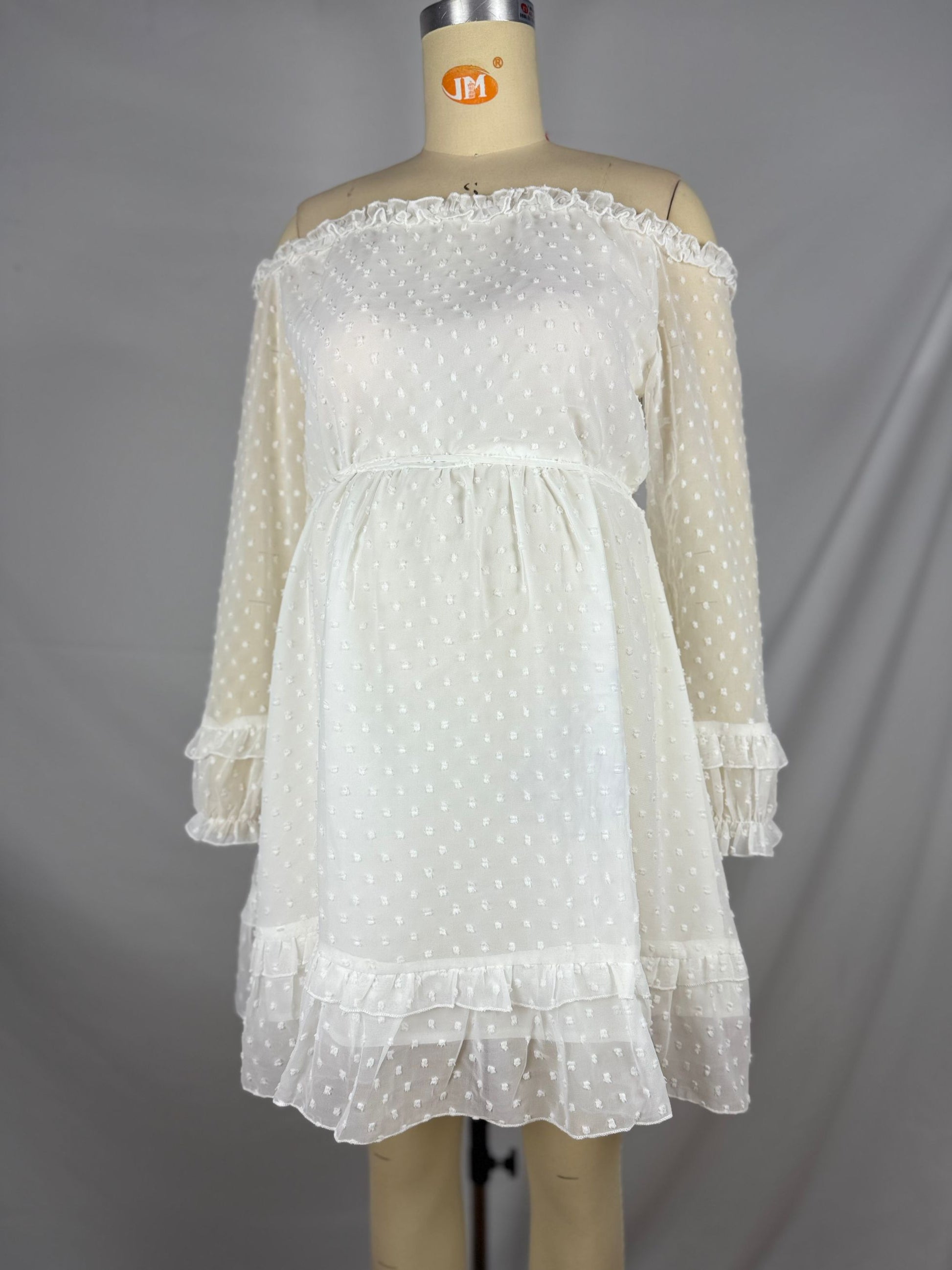 Beaumama robes courte grossesse ruchés froncées col bateau manchon de lanterne élégant femme enceinte