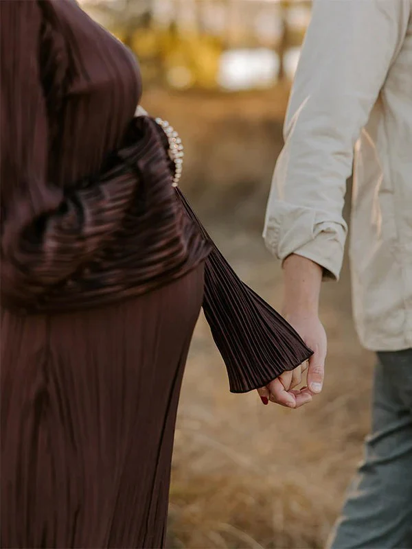 Beaumama robe photo longue grossesse ceinture plissé col rond manches trompette élégant femme enceinte