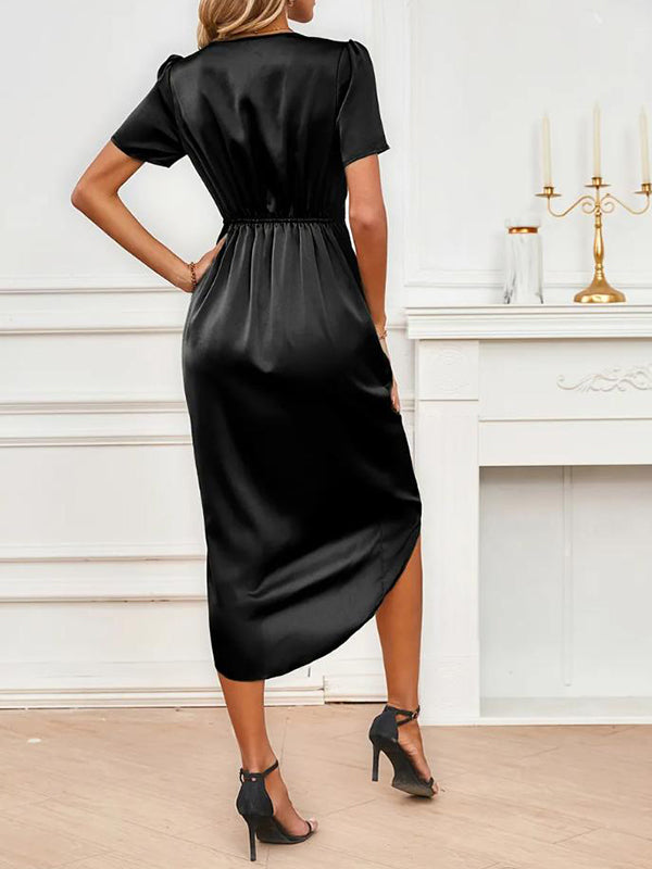 Robe mi-longue grossesse plissé fendu le côté noir