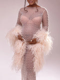 Beaumama robes photo longue grossesse élégant perle brillante fente au dos tulle transparent moulante femme enceinte