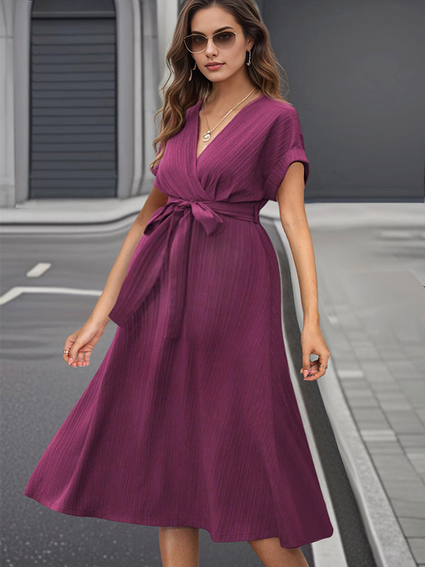 Beaumama robe mi-longue grossesse élégant travail ceinture rayé fluide femme enceinte