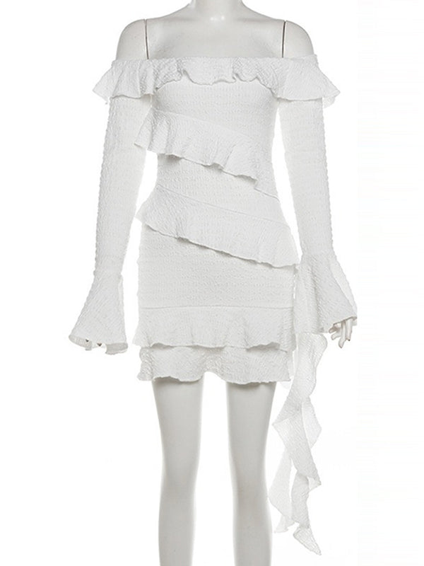 Beaumama robe courte grossesse élégant casual vacances froufrou volants moulante irrégulier ceinture manches évasées femme enceinte