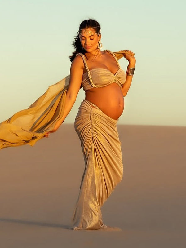 Beaumama robes photo longue grossesse bohème costume deux pièces irrégulier tricot torsadé femme enceinte