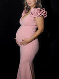 Beaumama robes longue grossesse baby shower élégant moulante sirene queue volants dos nu femme enceinte