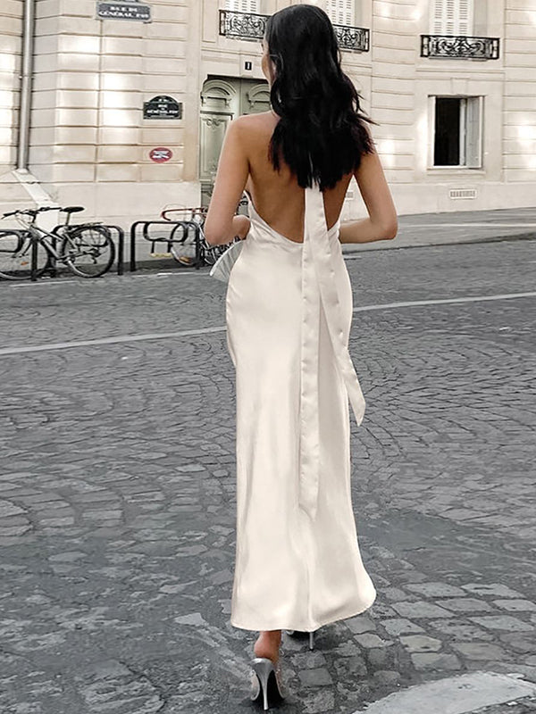 Robes longue grossesse dos nu licou beige