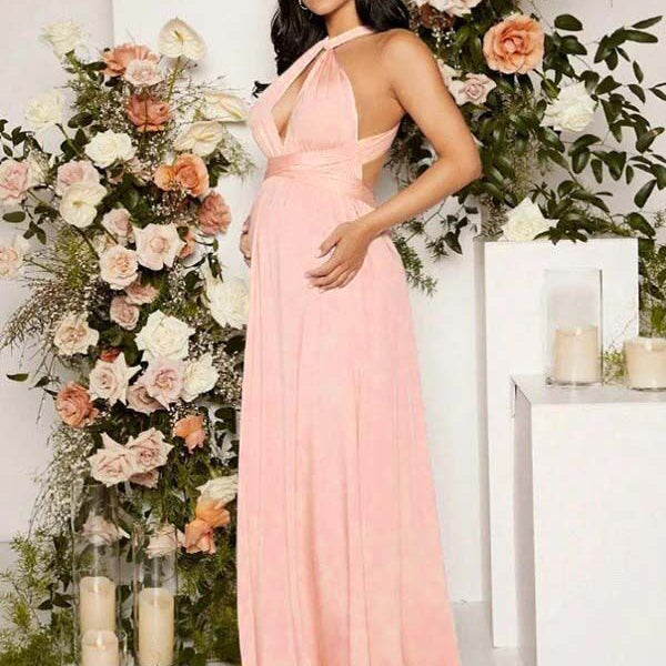 Beaumama robes longue grossesse cérémonie soirée dos nu ceinture nœud fluide élégant femme enceinte