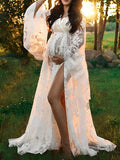 Beaumama robes photo longue grossesse Bohème élégant dentelle fendu le côté queue baby shower femme enceinte