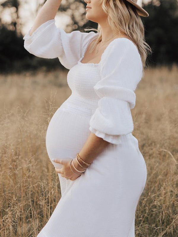 Beaumama robes photo longue grossesse élégant Bohème Manches bouffantes femme enceinte