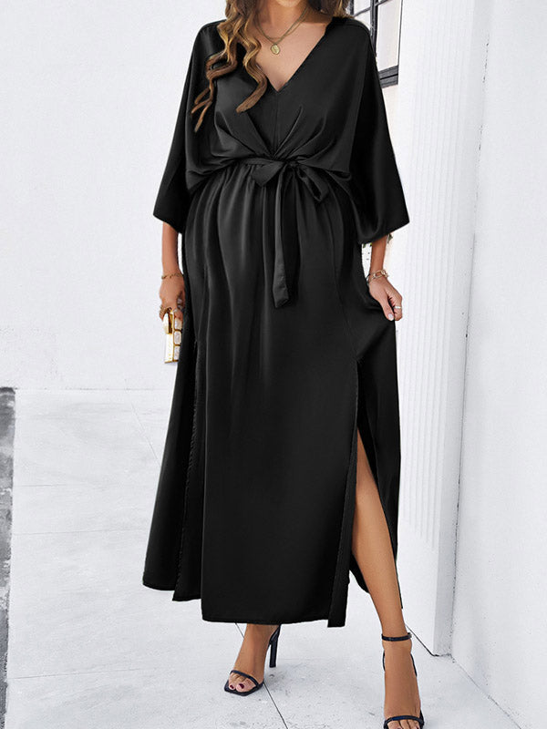 Beaumama robes longue grossesse cérémonie soirée ceinture fendu le côté dos nu fluide élégant femme enceinte
