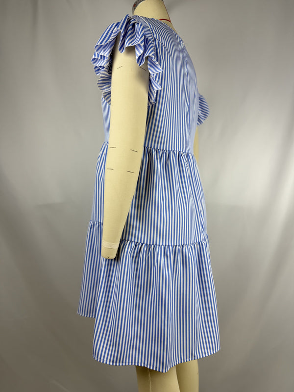 Robes courte de grossesse manches volantes-Bleu