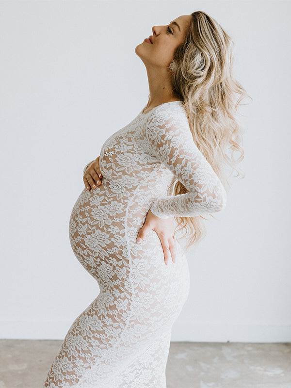 Beaumama robe de mariage longue grossesse chic dentelle transparent moulante femme enceinte