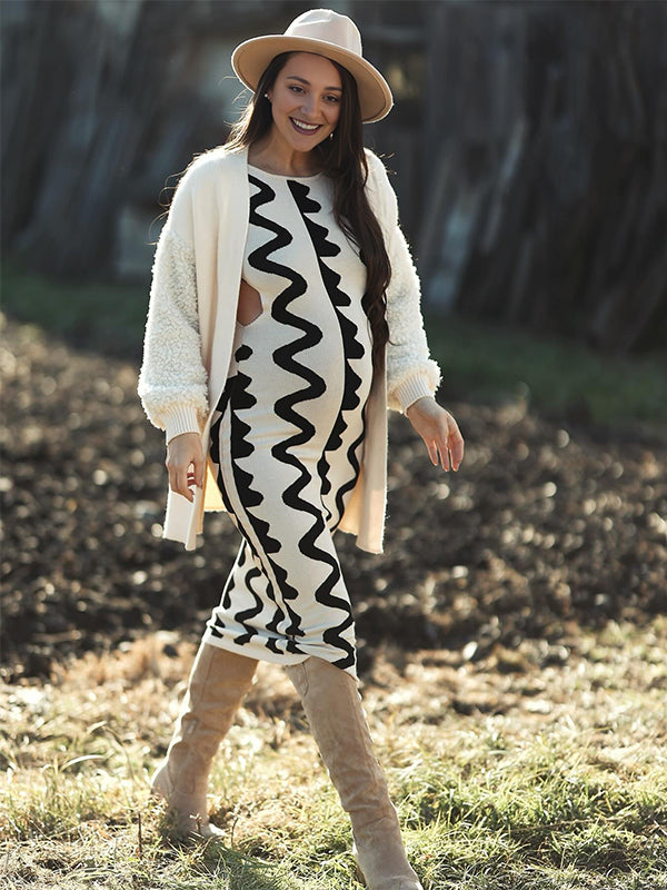 Beaumama robe longue grossesse vacances shooting crochet tricot moulante bord ondulé femme enceinte