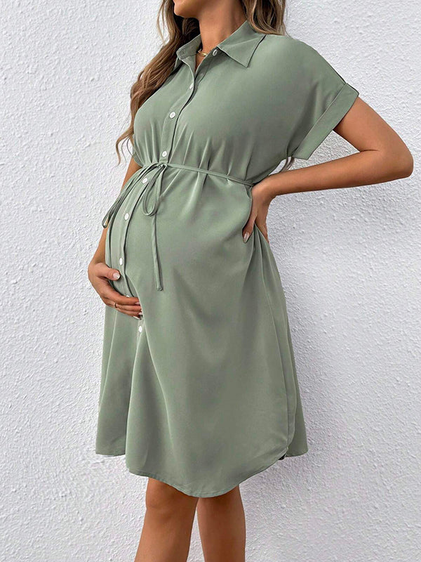 Beaumama robe chemises mi-longue grossesse casual ceinture boutonnage femme enceinte