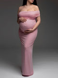 Beaumama robes photo longue grossesse baby shower élégant moulante plissé col bateau soirée femme enceinte