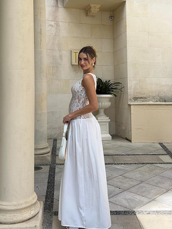Beaumama robes longue grossesse Sans manches Dentelle épissage femme enceinte