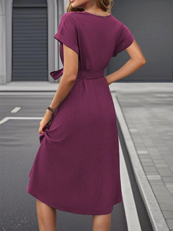 Beaumama robe mi-longue grossesse élégant travail ceinture rayé fluide femme enceinte