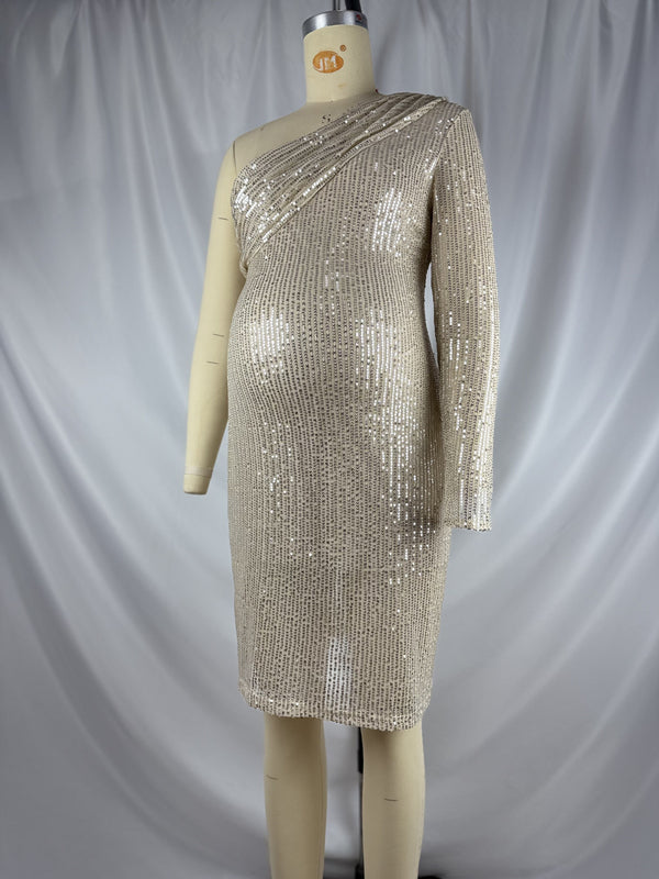 Beaumama robes courte grossesse brillante paillette asymétrique élégant femme enceinte