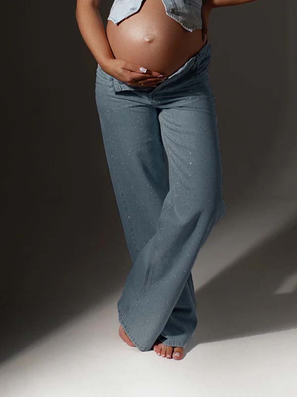 Beaumama jeans droit grossesse casual chic simple strass poches taille haute femme enceinte