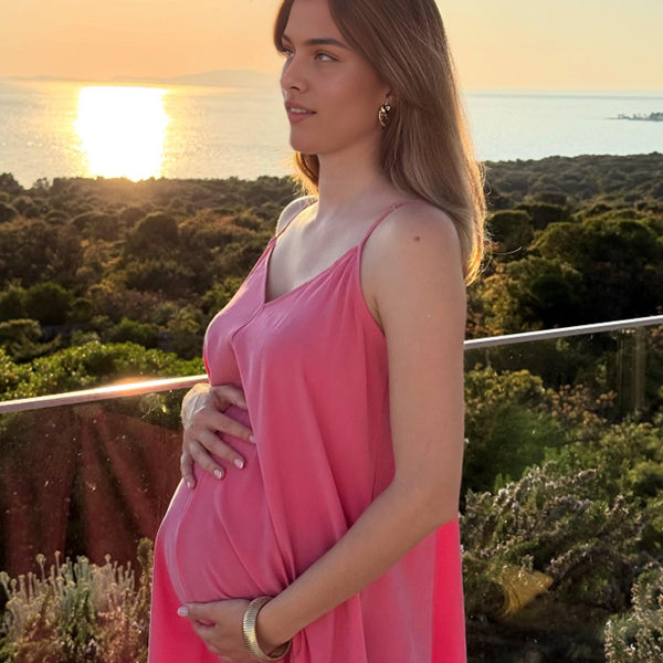 Beaumama robe longue grossesse spaghettiträger femme enceinte rose poudré