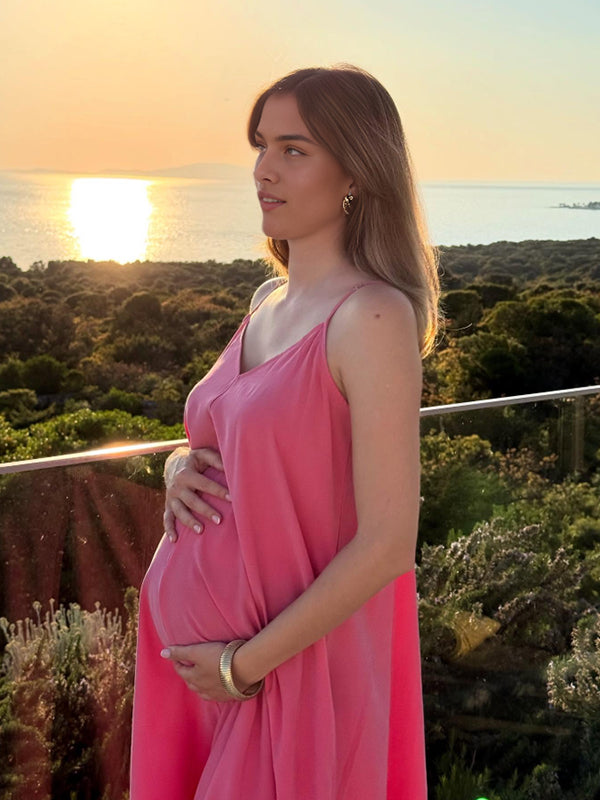 Beaumama robe longue grossesse spaghettiträger femme enceinte rose poudré