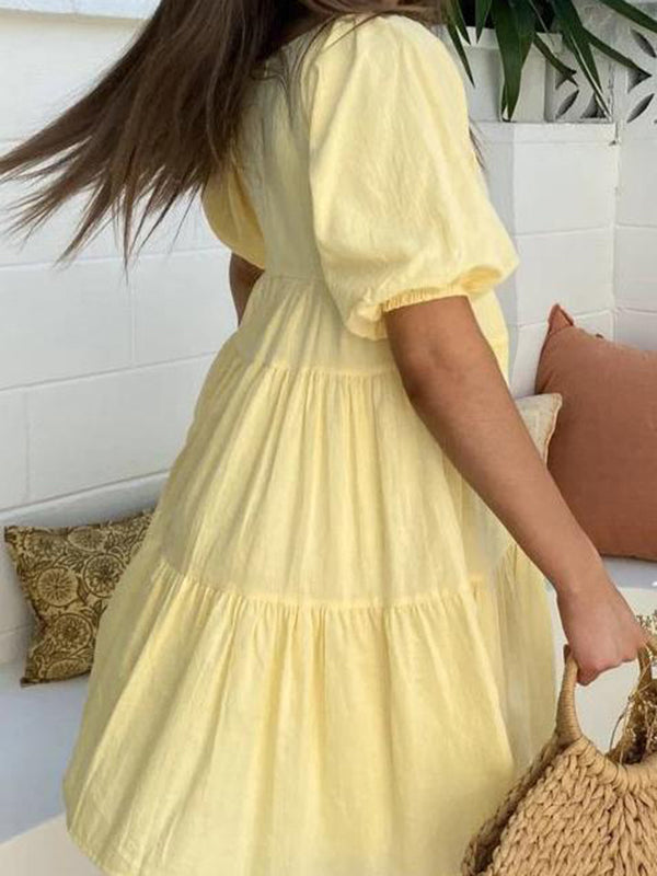 Beaumama robe courte grossesse volants trapèze jaune