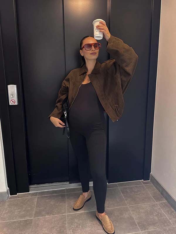 Beaumama veste grossesse casual suédine zippé manteau d'hiver femme enceinte
