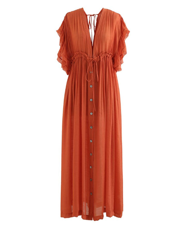 Beaumama robes longue grossese enceinte shooting volants coulisse taille boutonnage femme enceinte