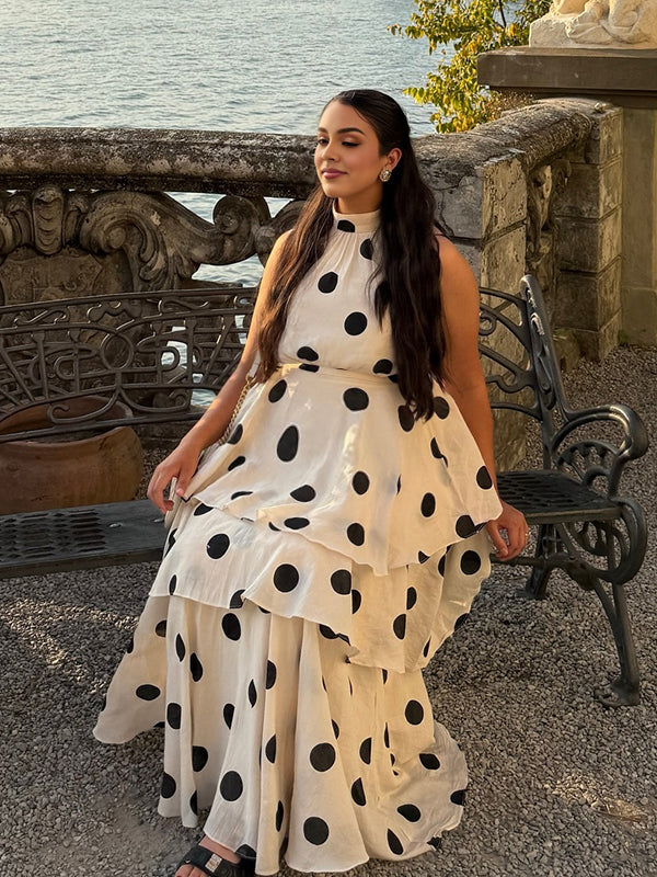 Beaumama robe longue grossesse cocktail pois froufrou 2 pièces jupe débardeur femme enceinte