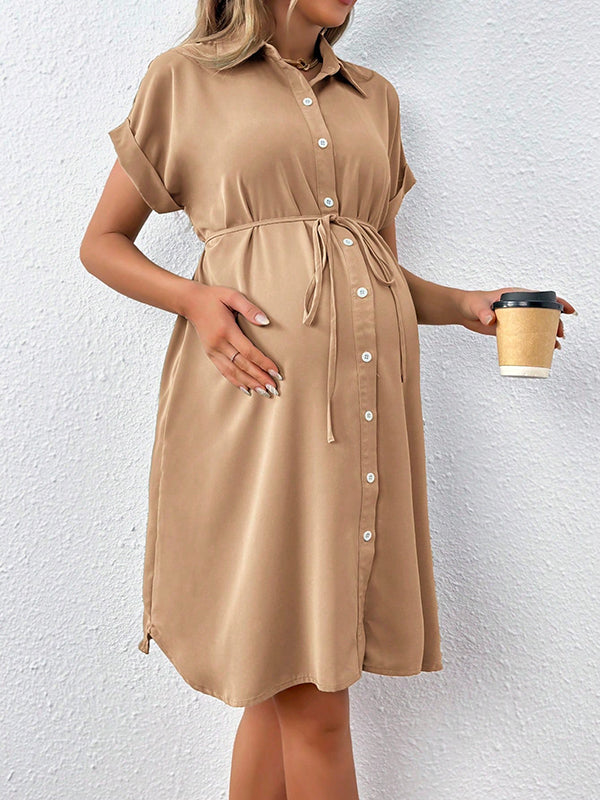 Beaumama robe chemises mi-longue grossesse casual ceinture boutonnage femme enceinte
