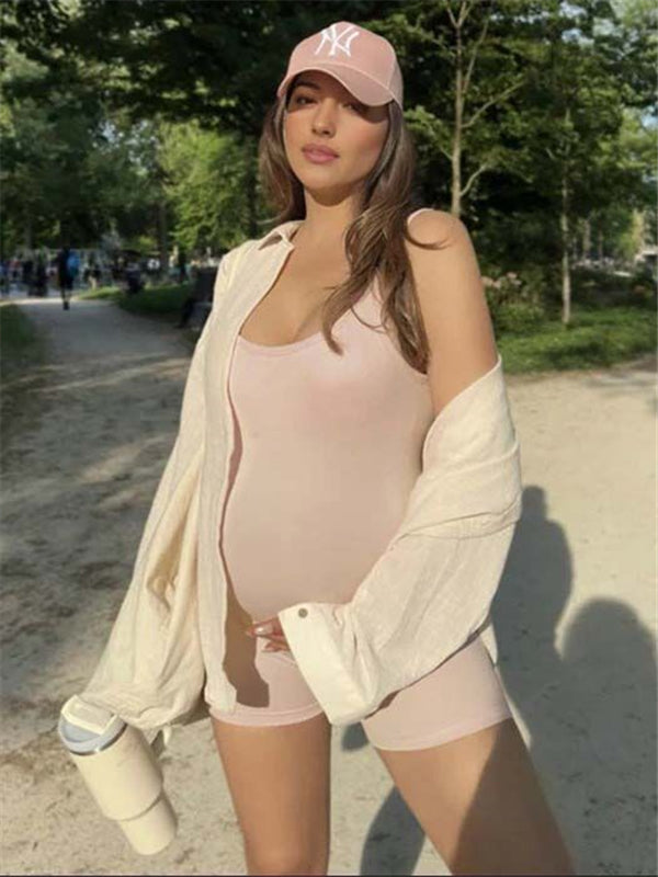 Beaumama combinaisons grossesse dos nu patineuse sport rose
