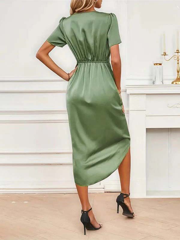 Robe mi-longue grossesse plissé fendu le côté vert