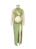 Beaumama robes photo longue grossesse élégant fluide fendu le côté irrégulier découpe plissé  femme enceinte