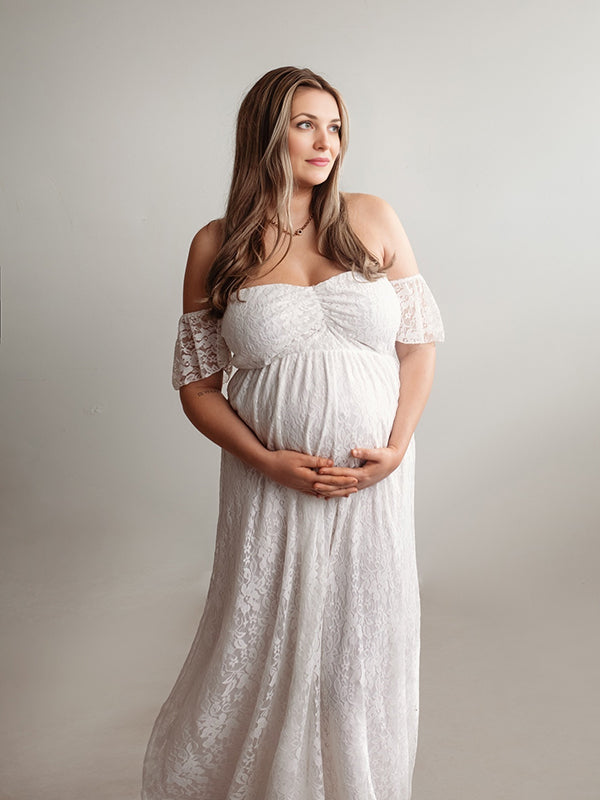 Beaumama robes photo longue grossesse élégant enceinte shooting baby shower dentelle volants queue femme enceinte