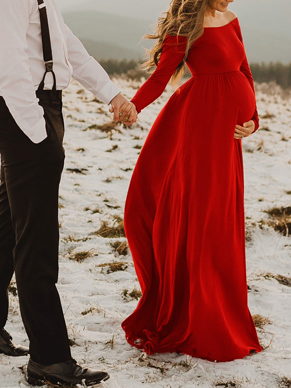 Beaumama robes photo longue grossesse élégant enceinte shooting fluide plissé col bateau femme enceinte