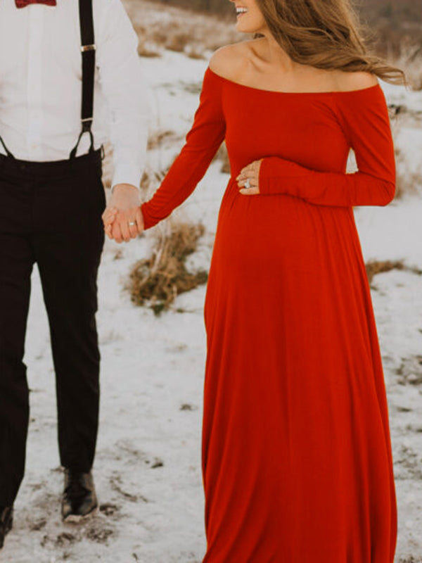 Beaumama robes photo longue grossesse élégant enceinte shooting fluide plissé col bateau femme enceinte