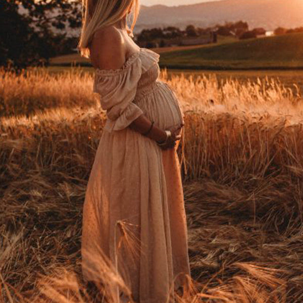 Beaumama robes photo longue grossesse baby shower volants coulisse taille fluide femme enceinte