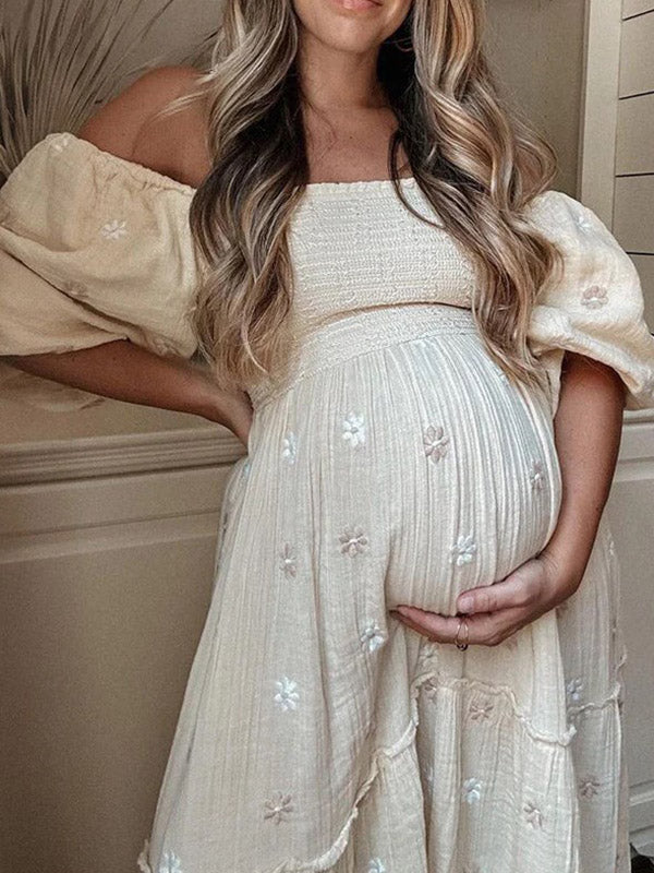 Beaumama robes longue grossesse bohème imprimé fleurie volants fluide enceinte shooting femme enceinte